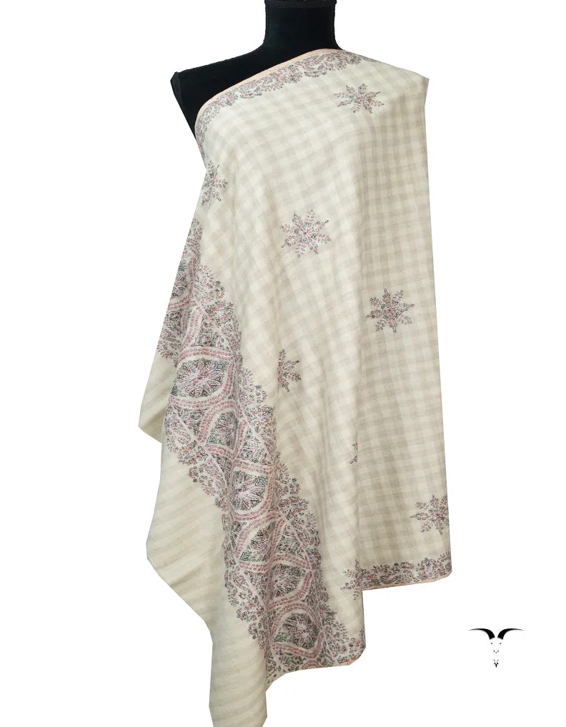 White Embroidery Pashmina Shawl 7714