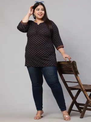 Women Plus Size Navy Blue Ethnic Tunic