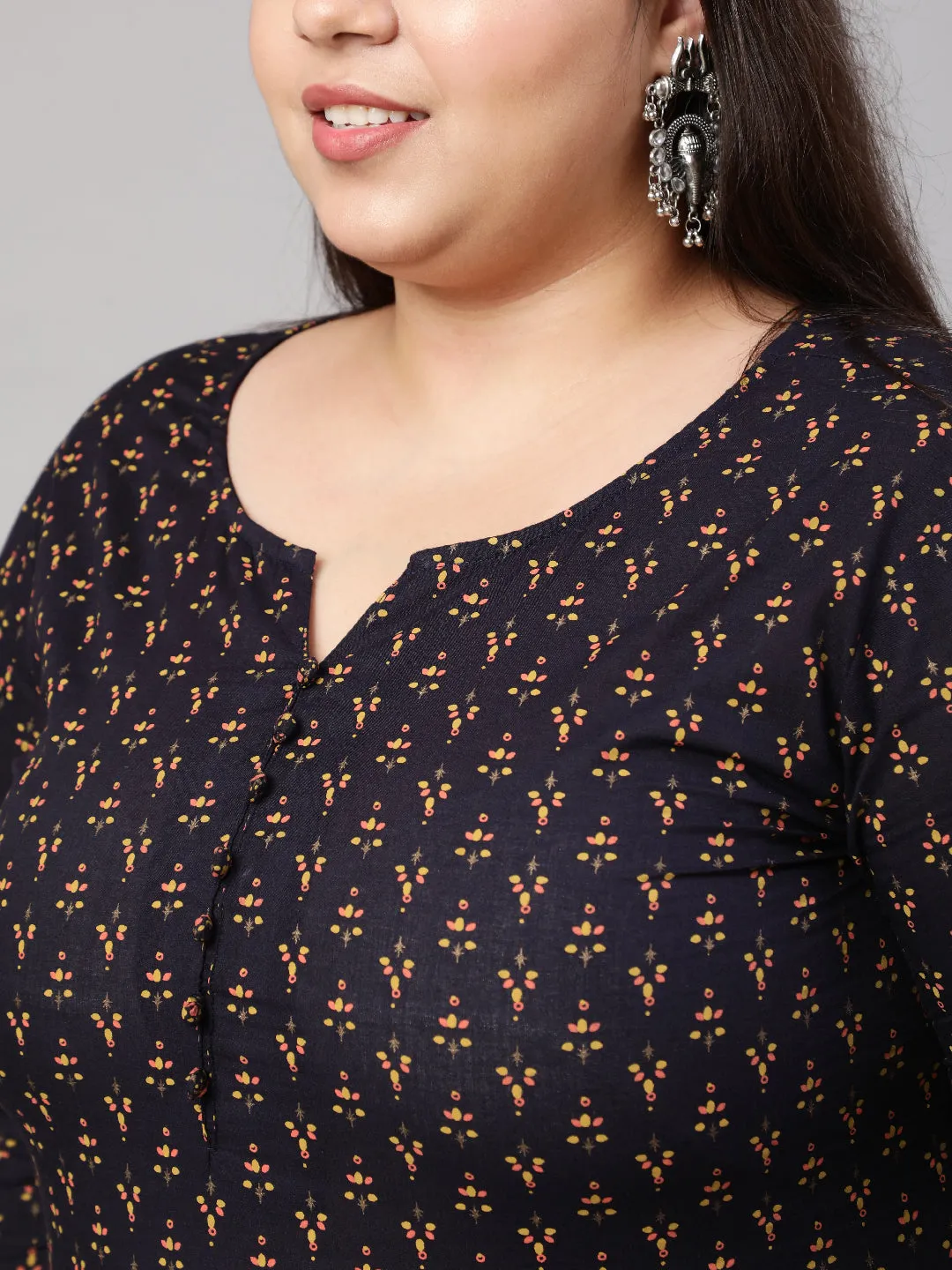 Women Plus Size Navy Blue Ethnic Tunic