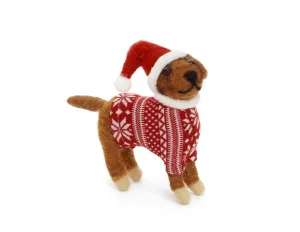 Wool Dog Ornament With Red Christmas Sweater